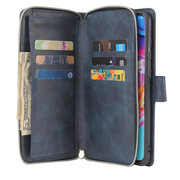 For Samsung Galaxy A70 Zipper Wallet Bag Horizontal Flip PU Leather Case with Holder & 9 Card Slots & Wallet & Lanyard & Photo Frame