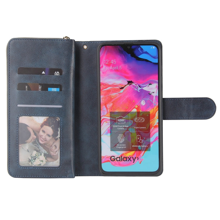 For Samsung Galaxy A70 Zipper Wallet Bag Horizontal Flip PU Leather Case with Holder & 9 Card Slots & Wallet & Lanyard & Photo Frame