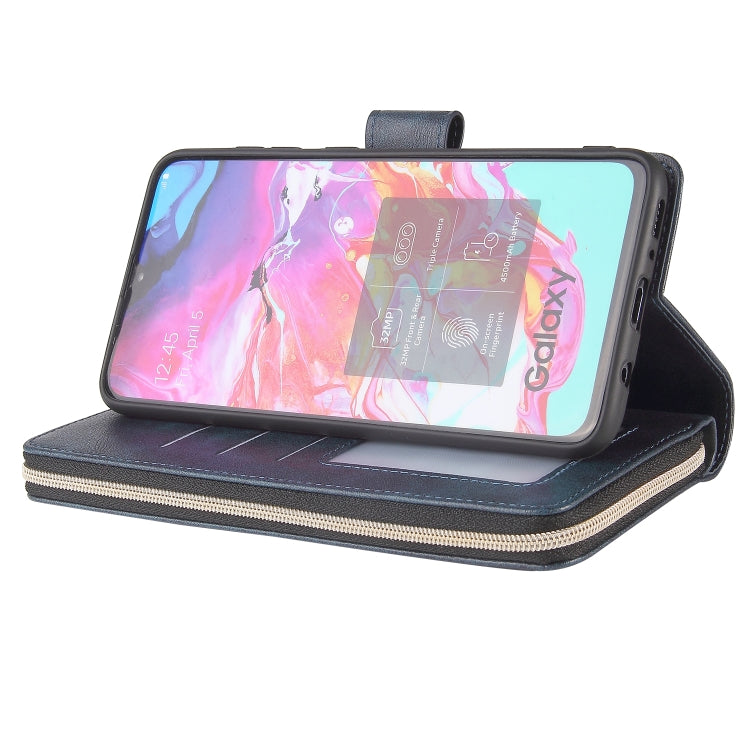 For Samsung Galaxy A70 Zipper Wallet Bag Horizontal Flip PU Leather Case with Holder & 9 Card Slots & Wallet & Lanyard & Photo Frame