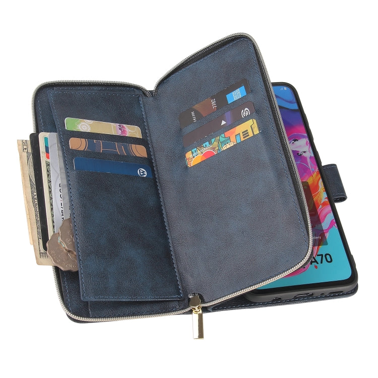 For Samsung Galaxy A70 Zipper Wallet Bag Horizontal Flip PU Leather Case with Holder & 9 Card Slots & Wallet & Lanyard & Photo Frame