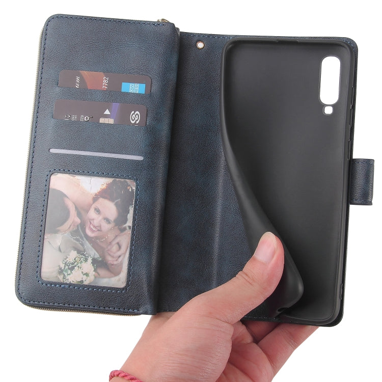For Samsung Galaxy A70 Zipper Wallet Bag Horizontal Flip PU Leather Case with Holder & 9 Card Slots & Wallet & Lanyard & Photo Frame