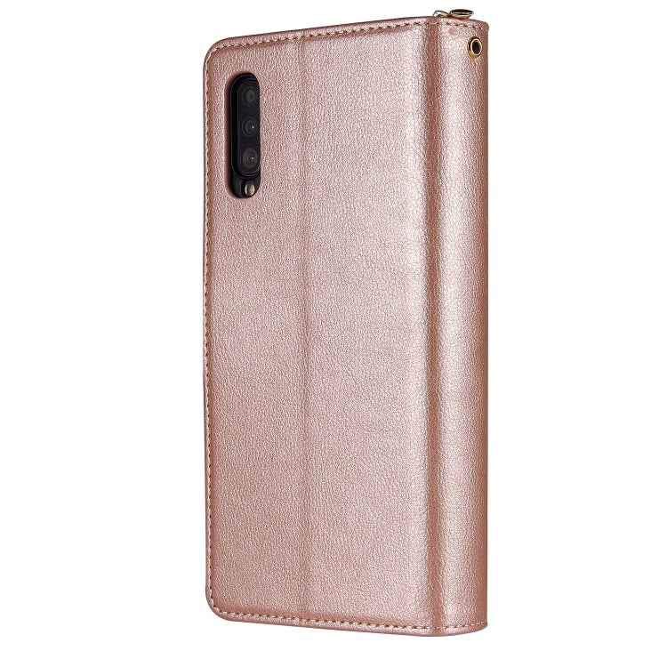 For Samsung Galaxy A70 Zipper Wallet Bag Horizontal Flip PU Leather Case with Holder & 9 Card Slots & Wallet & Lanyard & Photo Frame