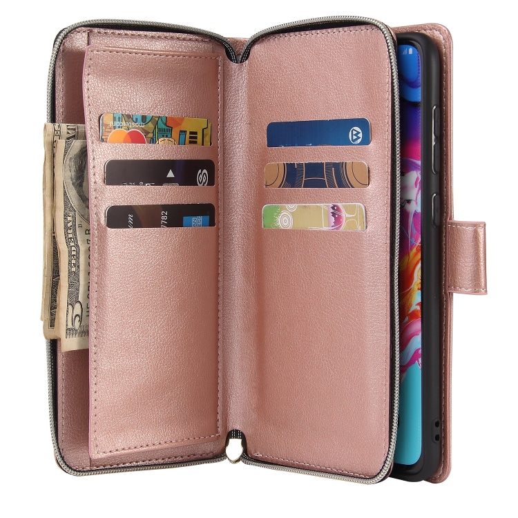 For Samsung Galaxy A70 Zipper Wallet Bag Horizontal Flip PU Leather Case with Holder & 9 Card Slots & Wallet & Lanyard & Photo Frame