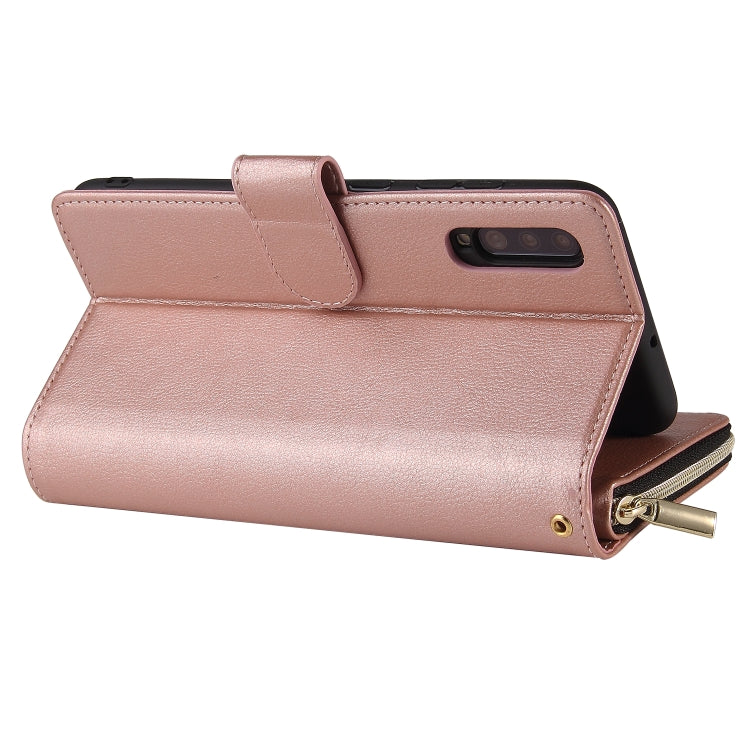 For Samsung Galaxy A70 Zipper Wallet Bag Horizontal Flip PU Leather Case with Holder & 9 Card Slots & Wallet & Lanyard & Photo Frame