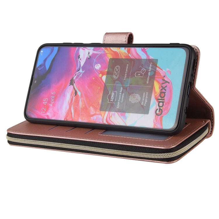 For Samsung Galaxy A70 Zipper Wallet Bag Horizontal Flip PU Leather Case with Holder & 9 Card Slots & Wallet & Lanyard & Photo Frame