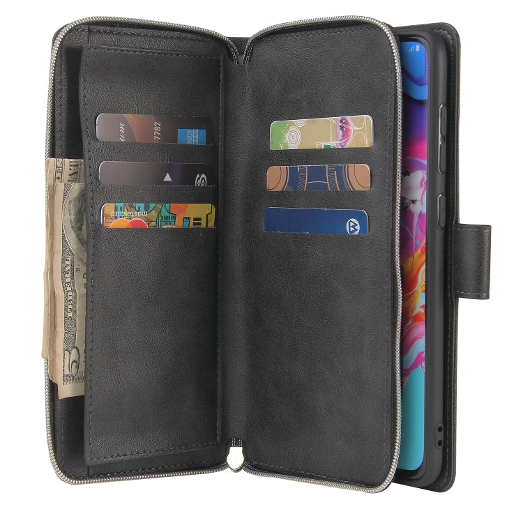 For Samsung Galaxy A70 Zipper Wallet Bag Horizontal Flip PU Leather Case with Holder & 9 Card Slots & Wallet & Lanyard & Photo Frame