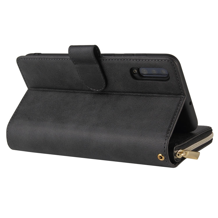 For Samsung Galaxy A70 Zipper Wallet Bag Horizontal Flip PU Leather Case with Holder & 9 Card Slots & Wallet & Lanyard & Photo Frame