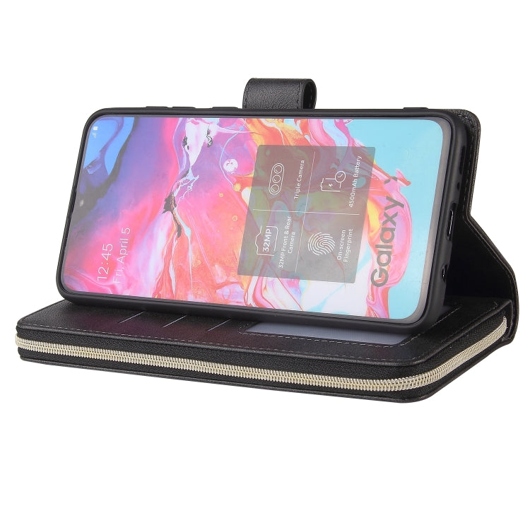 For Samsung Galaxy A70 Zipper Wallet Bag Horizontal Flip PU Leather Case with Holder & 9 Card Slots & Wallet & Lanyard & Photo Frame