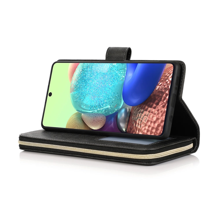 For Samsung Galaxy A71 Zipper Wallet Bag Horizontal Flip PU Leather Case with Holder & 9 Card Slots & Wallet & Lanyard & Photo Frame