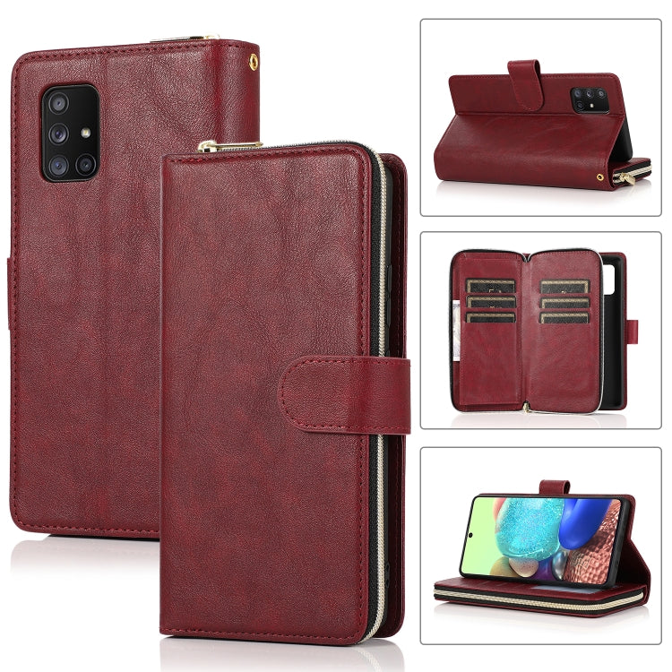 For Samsung Galaxy A71 5G Zipper Wallet Bag Horizontal Flip PU Leather Case with Holder & 9 Card Slots & Wallet & Lanyard & Photo Frame