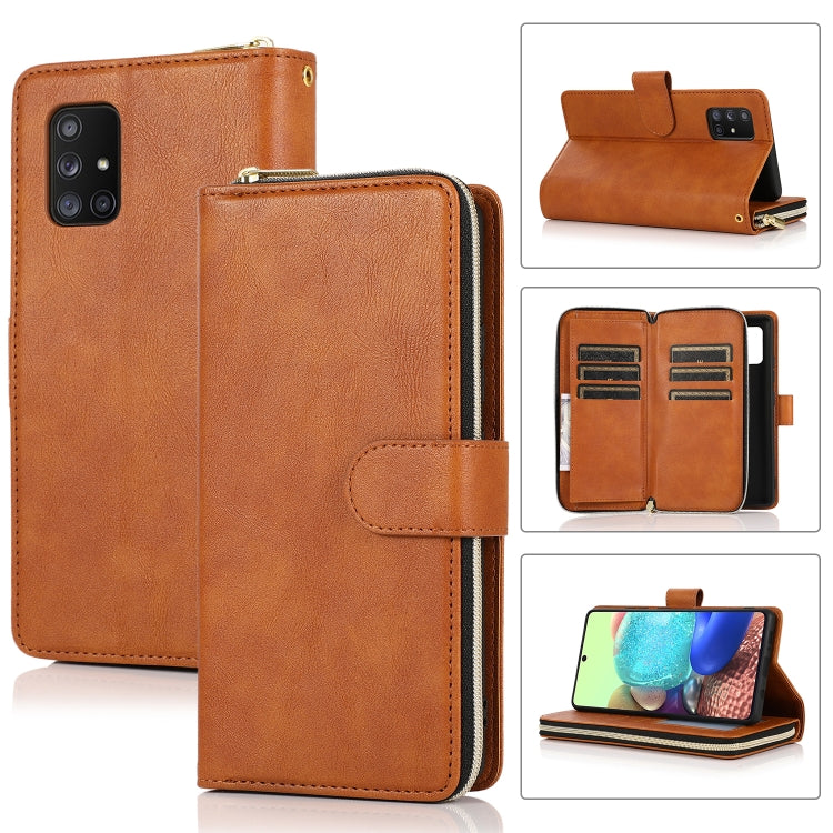 For Samsung Galaxy A71 5G Zipper Wallet Bag Horizontal Flip PU Leather Case with Holder & 9 Card Slots & Wallet & Lanyard & Photo Frame