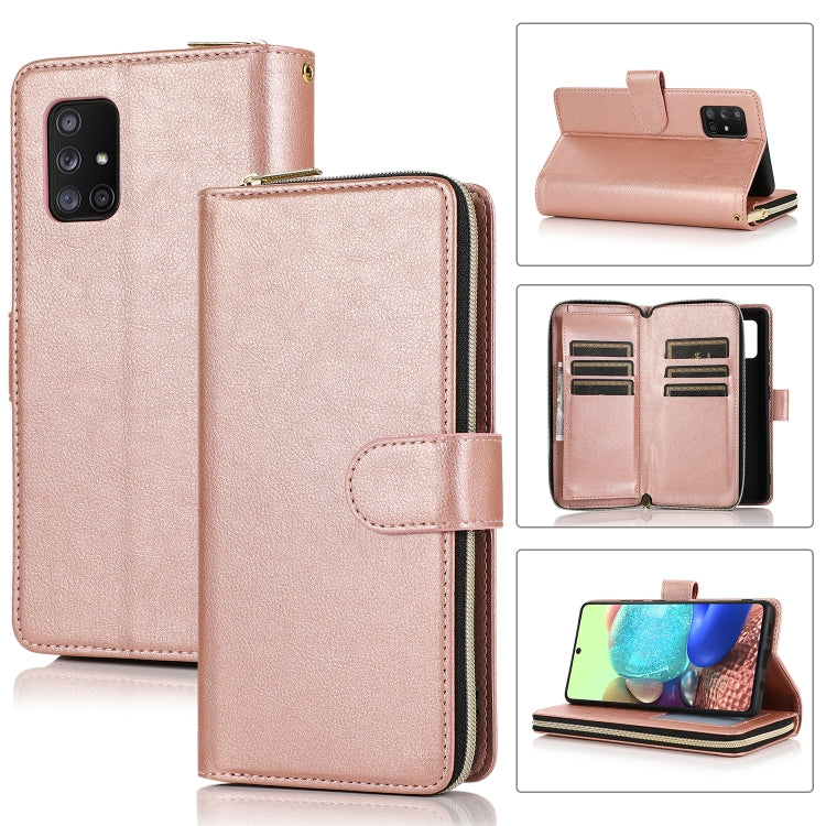 For Samsung Galaxy A71 5G Zipper Wallet Bag Horizontal Flip PU Leather Case with Holder & 9 Card Slots & Wallet & Lanyard & Photo Frame