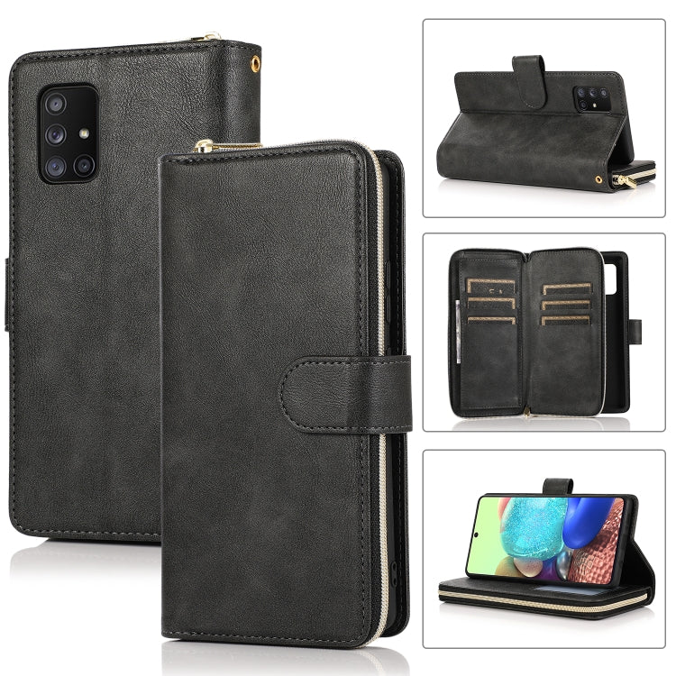 For Samsung Galaxy A71 5G Zipper Wallet Bag Horizontal Flip PU Leather Case with Holder & 9 Card Slots & Wallet & Lanyard & Photo Frame