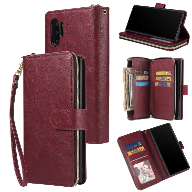 For Samsung Galaxy Note10+ Zipper Wallet Bag Horizontal Flip PU Leather Case with Holder & 9 Card Slots & Wallet & Lanyard & Photo Frame