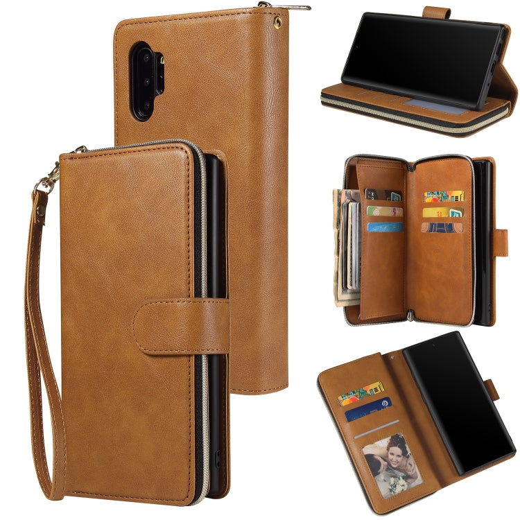 For Samsung Galaxy Note10+ Zipper Wallet Bag Horizontal Flip PU Leather Case with Holder & 9 Card Slots & Wallet & Lanyard & Photo Frame
