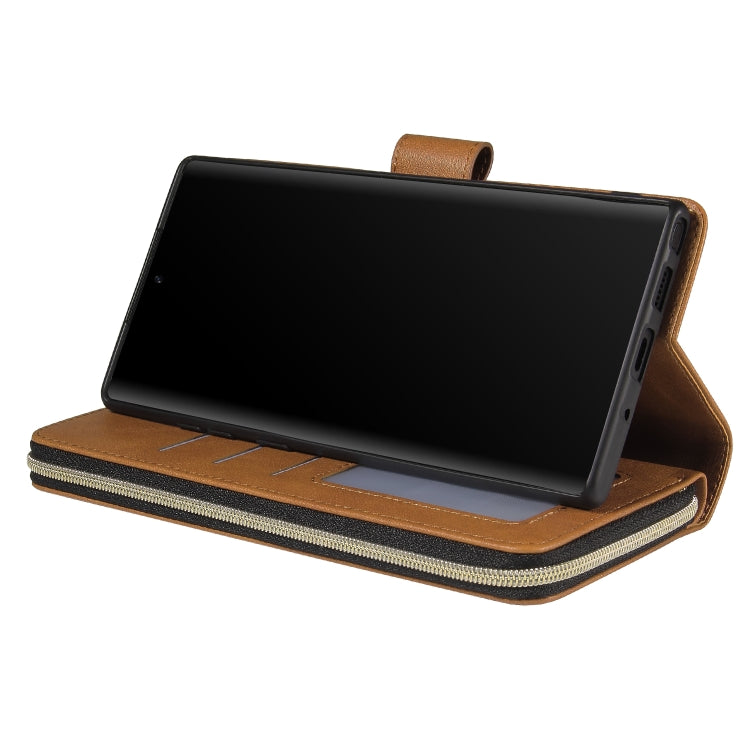 For Samsung Galaxy Note10+ Zipper Wallet Bag Horizontal Flip PU Leather Case with Holder & 9 Card Slots & Wallet & Lanyard & Photo Frame