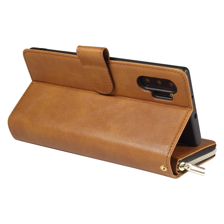 For Samsung Galaxy Note10+ Zipper Wallet Bag Horizontal Flip PU Leather Case with Holder & 9 Card Slots & Wallet & Lanyard & Photo Frame