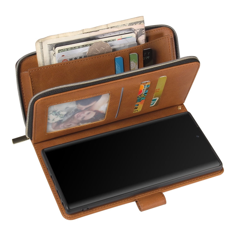 For Samsung Galaxy Note10+ Zipper Wallet Bag Horizontal Flip PU Leather Case with Holder & 9 Card Slots & Wallet & Lanyard & Photo Frame