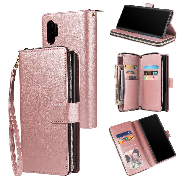 For Samsung Galaxy Note10+ Zipper Wallet Bag Horizontal Flip PU Leather Case with Holder & 9 Card Slots & Wallet & Lanyard & Photo Frame