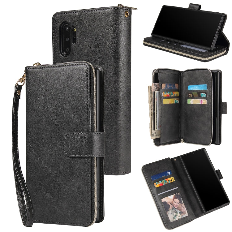 For Samsung Galaxy Note10+ Zipper Wallet Bag Horizontal Flip PU Leather Case with Holder & 9 Card Slots & Wallet & Lanyard & Photo Frame