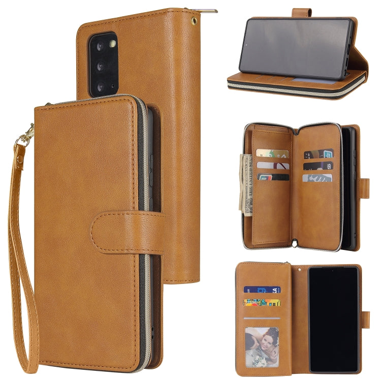 For Samsung Galaxy Note20 Zipper Wallet Bag Horizontal Flip PU Leather Case with Holder & 9 Card Slots & Wallet & Lanyard & Photo Frame