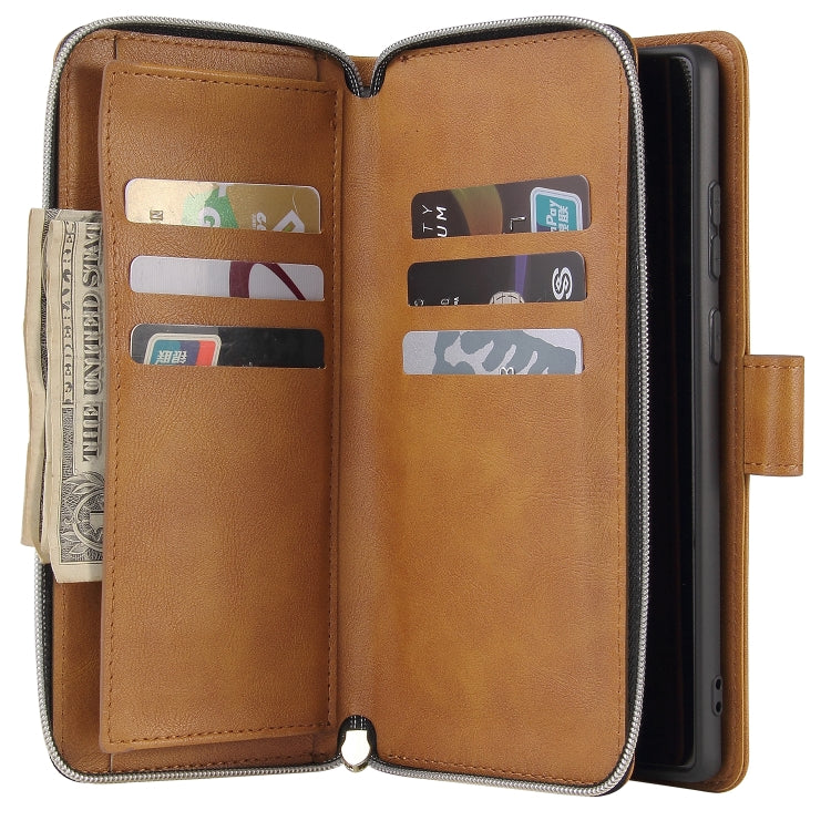 For Samsung Galaxy Note20 Zipper Wallet Bag Horizontal Flip PU Leather Case with Holder & 9 Card Slots & Wallet & Lanyard & Photo Frame