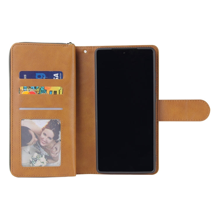For Samsung Galaxy Note20 Zipper Wallet Bag Horizontal Flip PU Leather Case with Holder & 9 Card Slots & Wallet & Lanyard & Photo Frame
