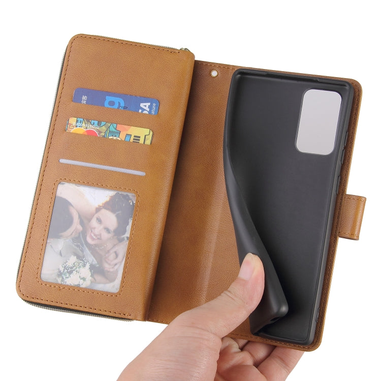 For Samsung Galaxy Note20 Zipper Wallet Bag Horizontal Flip PU Leather Case with Holder & 9 Card Slots & Wallet & Lanyard & Photo Frame