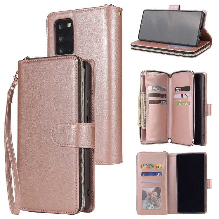 For Samsung Galaxy Note20 Zipper Wallet Bag Horizontal Flip PU Leather Case with Holder & 9 Card Slots & Wallet & Lanyard & Photo Frame