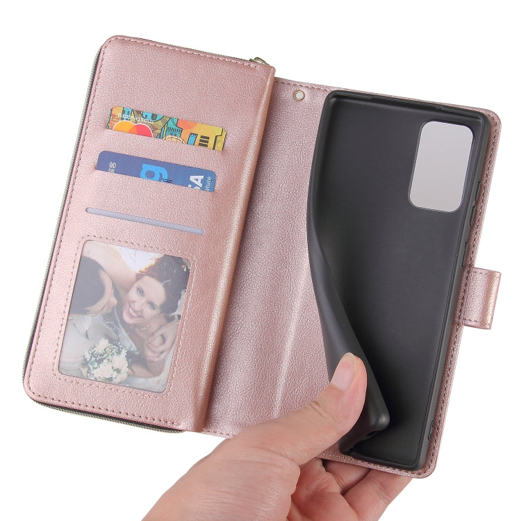 For Samsung Galaxy Note20 Zipper Wallet Bag Horizontal Flip PU Leather Case with Holder & 9 Card Slots & Wallet & Lanyard & Photo Frame