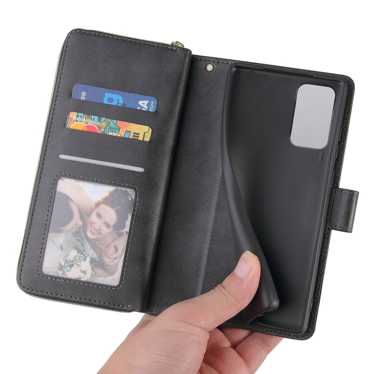 For Samsung Galaxy Note20 Zipper Wallet Bag Horizontal Flip PU Leather Case with Holder & 9 Card Slots & Wallet & Lanyard & Photo Frame