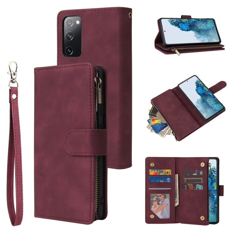For Samsung Galaxy S20 FE 5G Zipper Wallet Bag Horizontal Flip PU Leather Case with Holder & 9 Card Slots & Wallet & Lanyard & Photo Frame