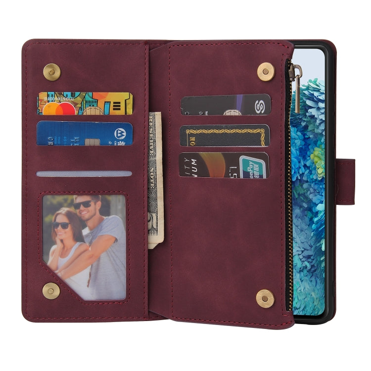 For Samsung Galaxy S20 FE 5G Zipper Wallet Bag Horizontal Flip PU Leather Case with Holder & 9 Card Slots & Wallet & Lanyard & Photo Frame