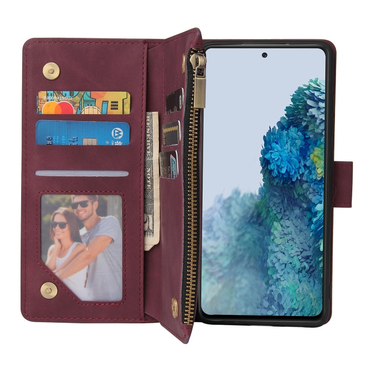 For Samsung Galaxy S20 FE 5G Zipper Wallet Bag Horizontal Flip PU Leather Case with Holder & 9 Card Slots & Wallet & Lanyard & Photo Frame