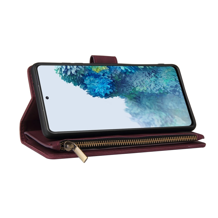 For Samsung Galaxy S20 FE 5G Zipper Wallet Bag Horizontal Flip PU Leather Case with Holder & 9 Card Slots & Wallet & Lanyard & Photo Frame