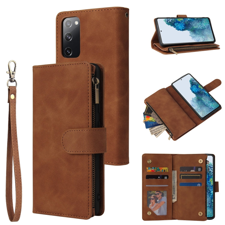 For Samsung Galaxy S20 FE 5G Zipper Wallet Bag Horizontal Flip PU Leather Case with Holder & 9 Card Slots & Wallet & Lanyard & Photo Frame