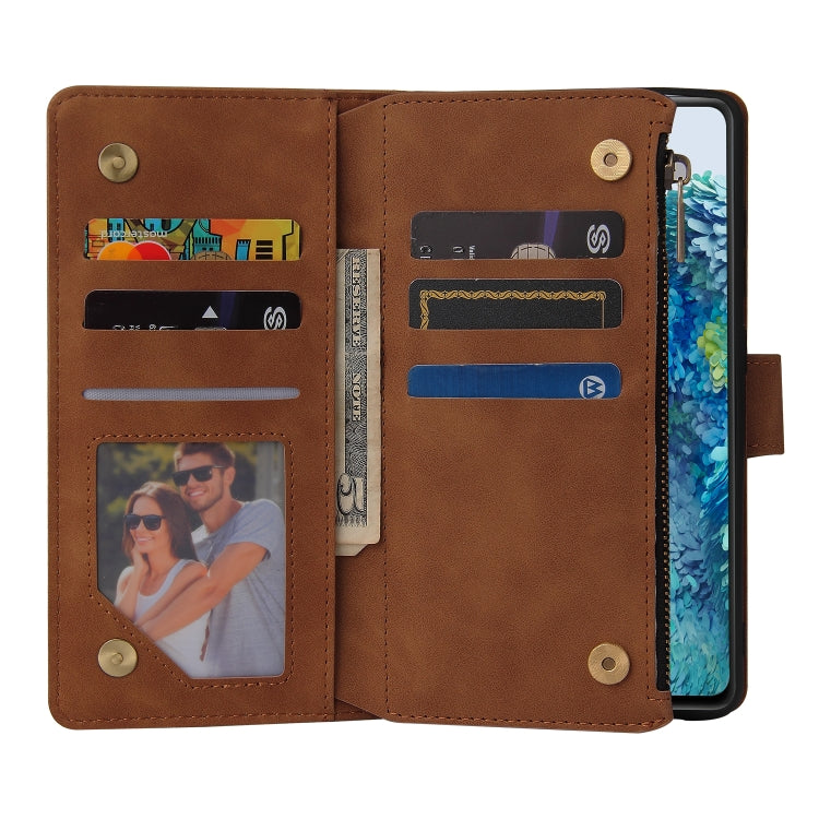 For Samsung Galaxy S20 FE 5G Zipper Wallet Bag Horizontal Flip PU Leather Case with Holder & 9 Card Slots & Wallet & Lanyard & Photo Frame