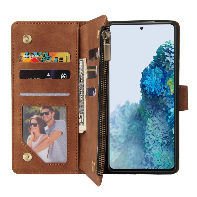 For Samsung Galaxy S20 FE 5G Zipper Wallet Bag Horizontal Flip PU Leather Case with Holder & 9 Card Slots & Wallet & Lanyard & Photo Frame