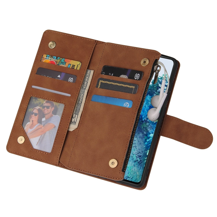 For Samsung Galaxy S20 FE 5G Zipper Wallet Bag Horizontal Flip PU Leather Case with Holder & 9 Card Slots & Wallet & Lanyard & Photo Frame