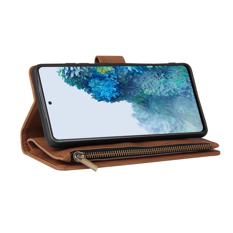 For Samsung Galaxy S20 FE 5G Zipper Wallet Bag Horizontal Flip PU Leather Case with Holder & 9 Card Slots & Wallet & Lanyard & Photo Frame