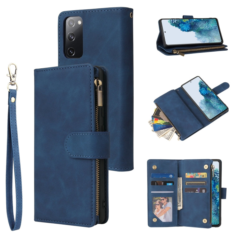 For Samsung Galaxy S20 FE 5G Zipper Wallet Bag Horizontal Flip PU Leather Case with Holder & 9 Card Slots & Wallet & Lanyard & Photo Frame