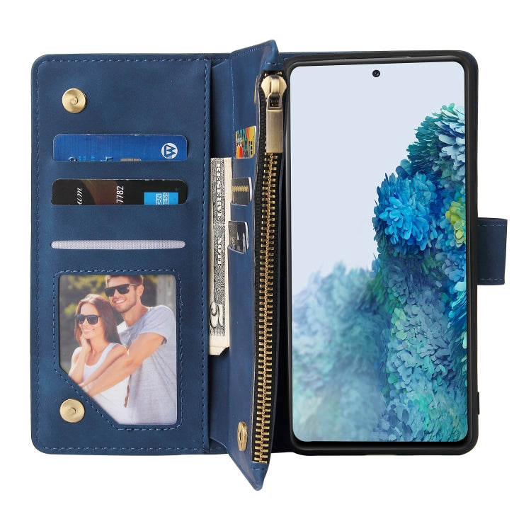 For Samsung Galaxy S20 FE 5G Zipper Wallet Bag Horizontal Flip PU Leather Case with Holder & 9 Card Slots & Wallet & Lanyard & Photo Frame