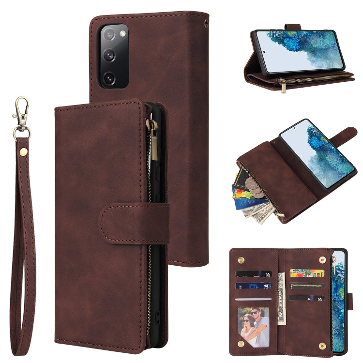 For Samsung Galaxy S20 FE 5G Zipper Wallet Bag Horizontal Flip PU Leather Case with Holder & 9 Card Slots & Wallet & Lanyard & Photo Frame