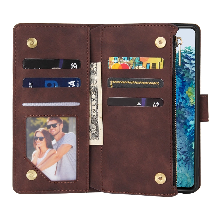 For Samsung Galaxy S20 FE 5G Zipper Wallet Bag Horizontal Flip PU Leather Case with Holder & 9 Card Slots & Wallet & Lanyard & Photo Frame