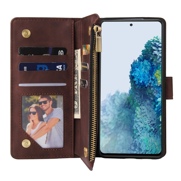 For Samsung Galaxy S20 FE 5G Zipper Wallet Bag Horizontal Flip PU Leather Case with Holder & 9 Card Slots & Wallet & Lanyard & Photo Frame