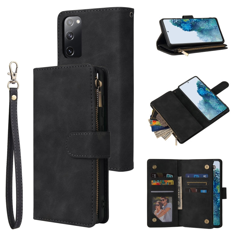 For Samsung Galaxy S20 FE 5G Zipper Wallet Bag Horizontal Flip PU Leather Case with Holder & 9 Card Slots & Wallet & Lanyard & Photo Frame