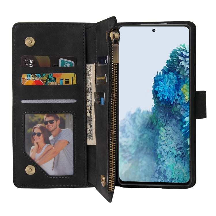 For Samsung Galaxy S20 FE 5G Zipper Wallet Bag Horizontal Flip PU Leather Case with Holder & 9 Card Slots & Wallet & Lanyard & Photo Frame