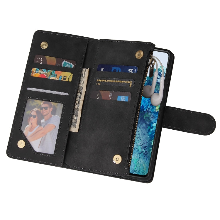 For Samsung Galaxy S20 FE 5G Zipper Wallet Bag Horizontal Flip PU Leather Case with Holder & 9 Card Slots & Wallet & Lanyard & Photo Frame