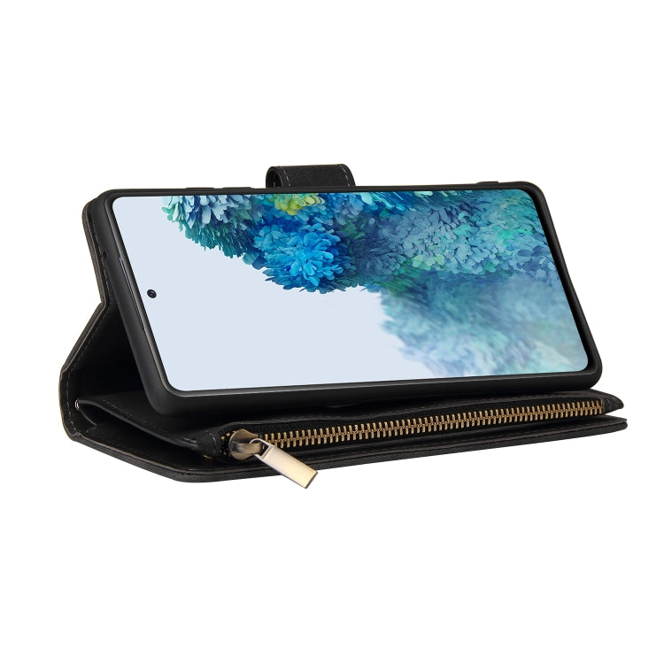 For Samsung Galaxy S20 FE 5G Zipper Wallet Bag Horizontal Flip PU Leather Case with Holder & 9 Card Slots & Wallet & Lanyard & Photo Frame
