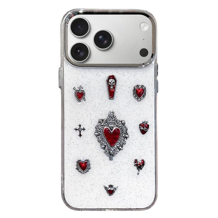 For iPhone 17 Pro Max Large Hole Camera Frame Dark-themed Heart Design Full Coverage Phone Case - Transparent